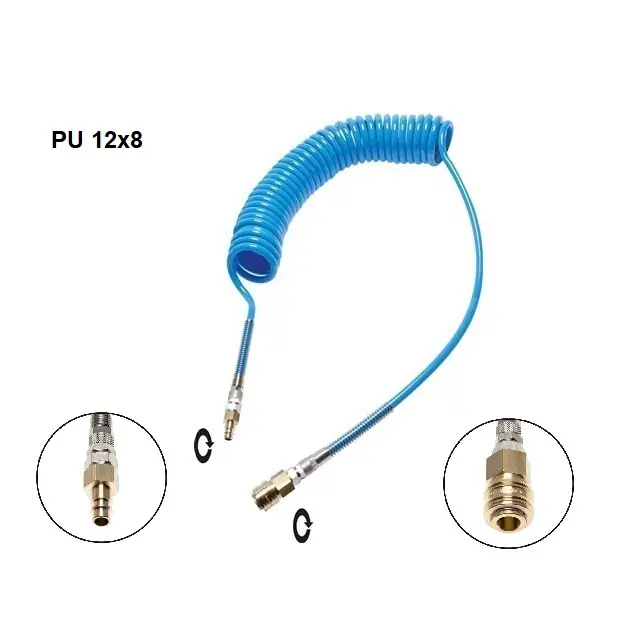 PU KROUCENÁ HADICE KR12/ES - hadice 10 Bar, 12x8 s otoč. koncovky, délka 8 m (-20/+60°C) Nová Kolekce