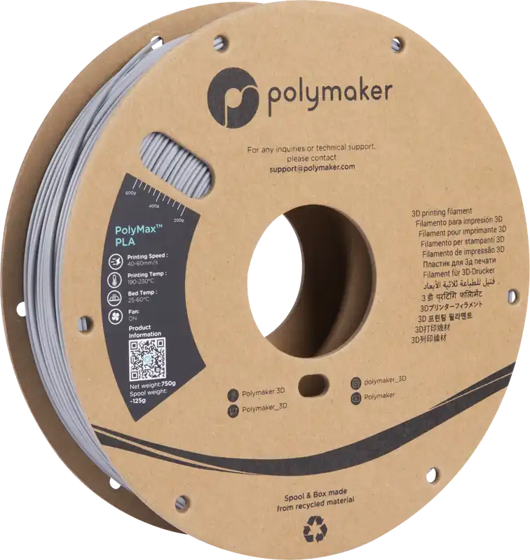 Oblíbený Polymaker PolyMax PLA Grey, 1,75 mm / 3000 g