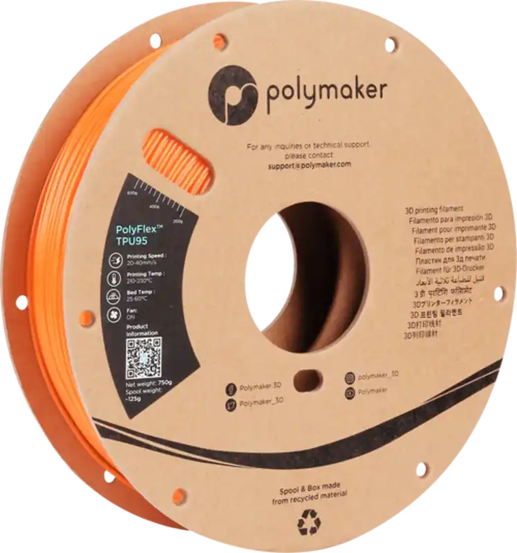 Polymaker PolyFlex TPU95 Orange, 1,75 mm (750 g) Výhodná Nabídka