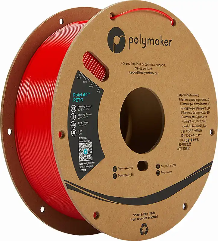 Polymaker PolyLite PETG Red, 1,75 mm (1.000 g) Finální Výprodej
