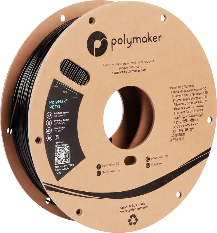 Polymaker PolyMax PETG Black, 1,75 mm (750 g) Rychlé Dodání