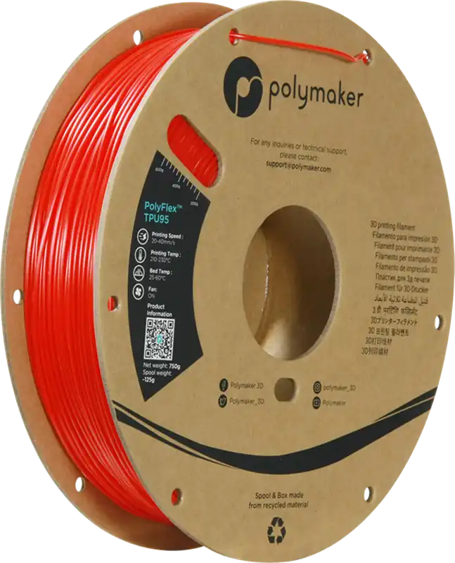Polymaker PolyFlex TPU95 Red, 1,75 mm (750 g) Víkendová Akce