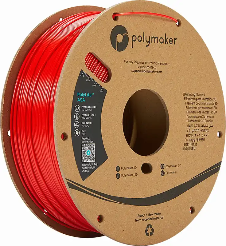 Super Cena Polymaker ASA Red, 1,75 mm / 1000 g