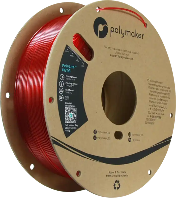 Sleva Polymaker PolyLite PETG Translucent Red, 1,75 mm / 1000 g