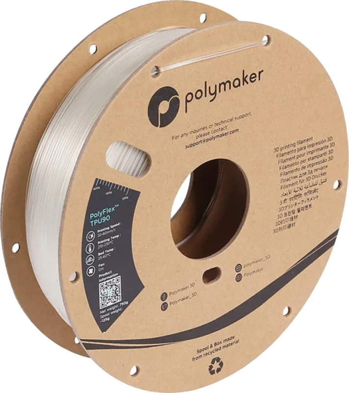 Autentický Polymaker PolyFlex TPU90 Clear, 1,75 mm / 750 g