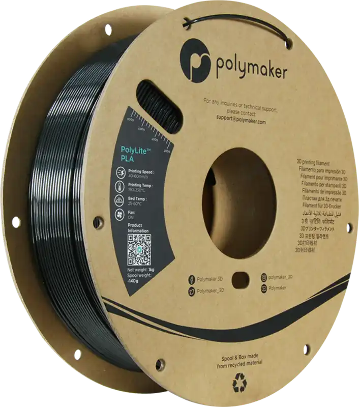 Finální Výprodej Polymaker PolyLite Silk PLA Black, 1,75 mm / 1000 g