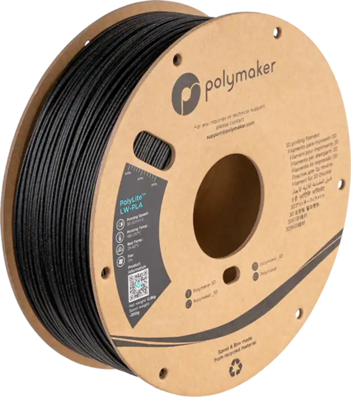 Polymaker PolyLite LW-PLA Black, 1,75 mm / 800 g Odeslání Ihned