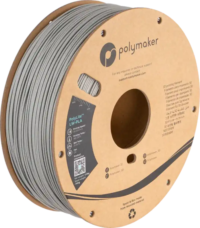 Expresní Doručení Polymaker PolyLite LW-PLA Grey, 1,75 mm / 800 g