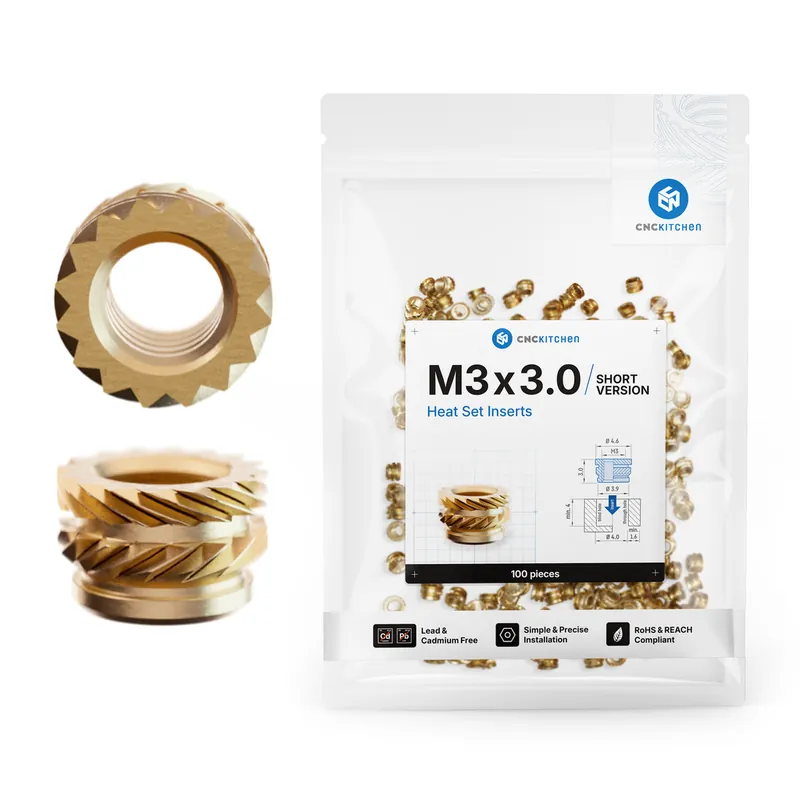 Přímo Od Výrobce CNC Kitchen Závitové vložky M3, krátké, M3x3.0 (100 ks)