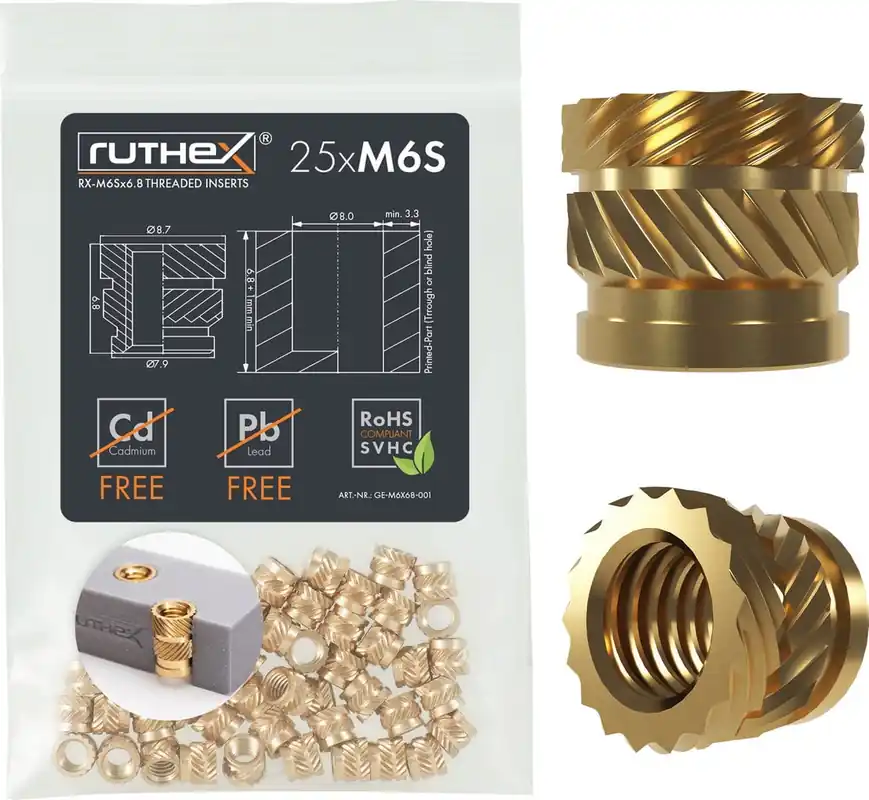 Finální Výprodej ruthex Závitové vložky M6S (25 ks), M6x6,8 (25 ks)